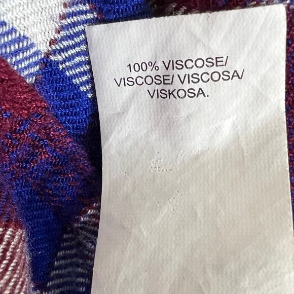 Lucky Brand Womens Flannel Shirt 1X Burgundy Blue Plaid Button Back Peplum Hem - Picture 6 of 7